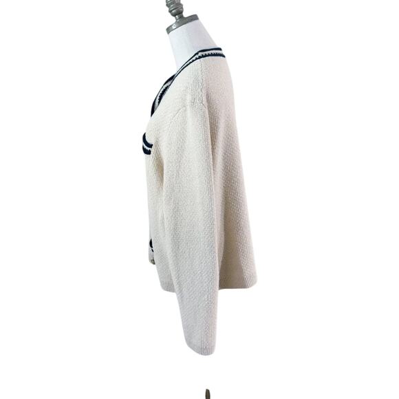 J. Crew Cream/Navy Contrast-Trim Cardigan Women's Size XXL Button Up Relaxed Fit - Picture 4 of 11